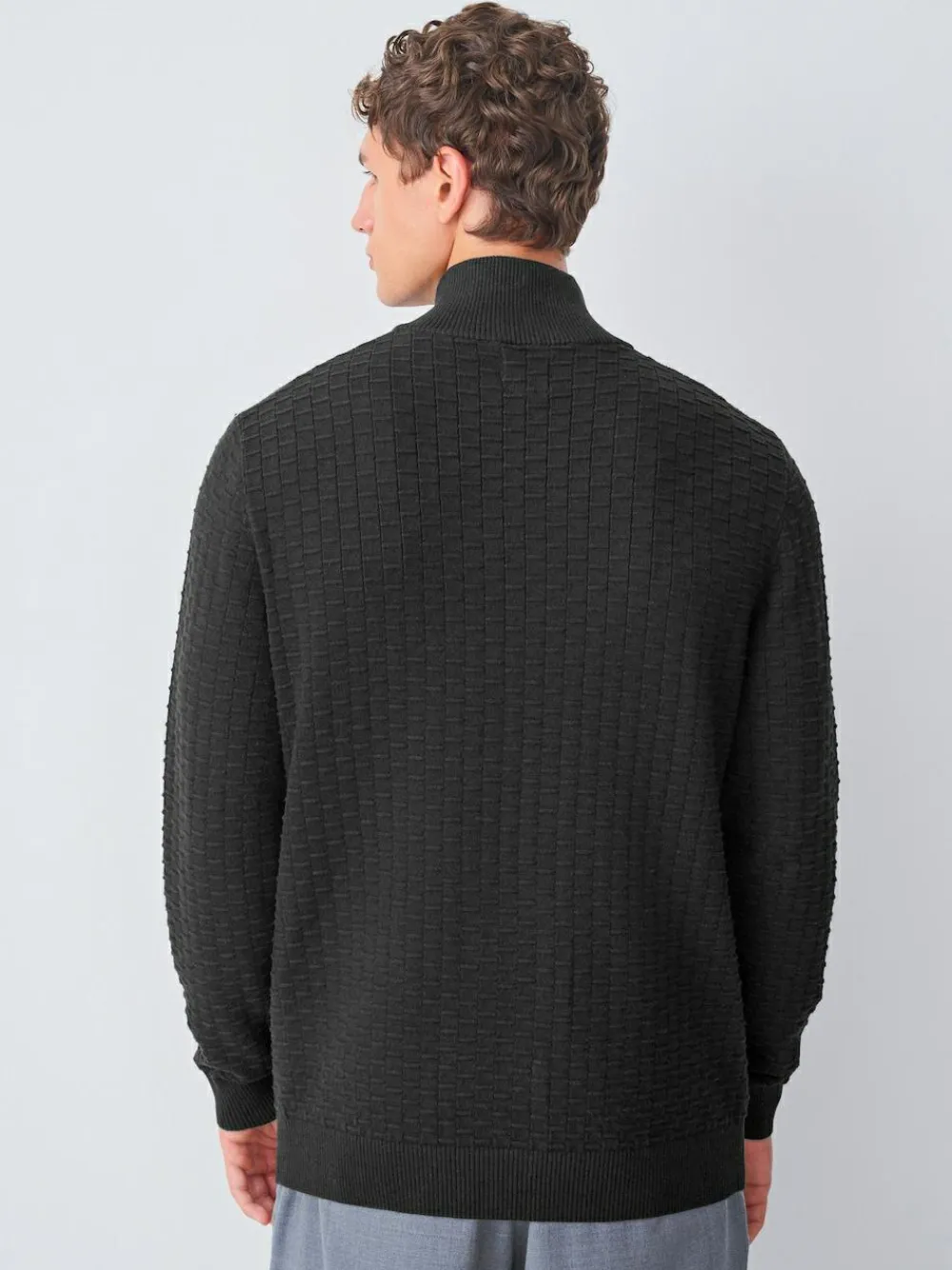 Clearance Next N.Premium Cotton Rich Regular Fit Premium Textured Quarter Zip Neck Jumper Black