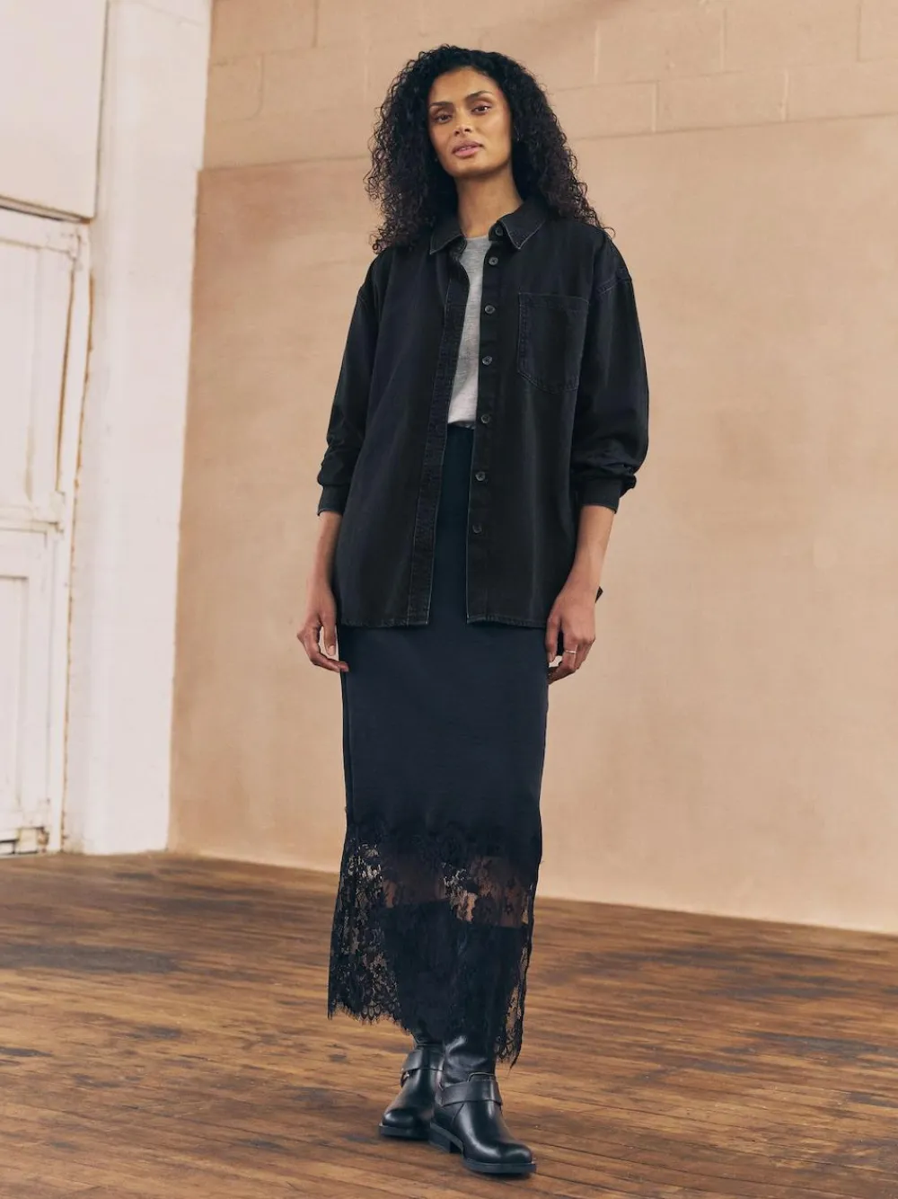 Next Black Oversize Denim Shirt^Women Tops & T-Shirts|Blouses & Shirts