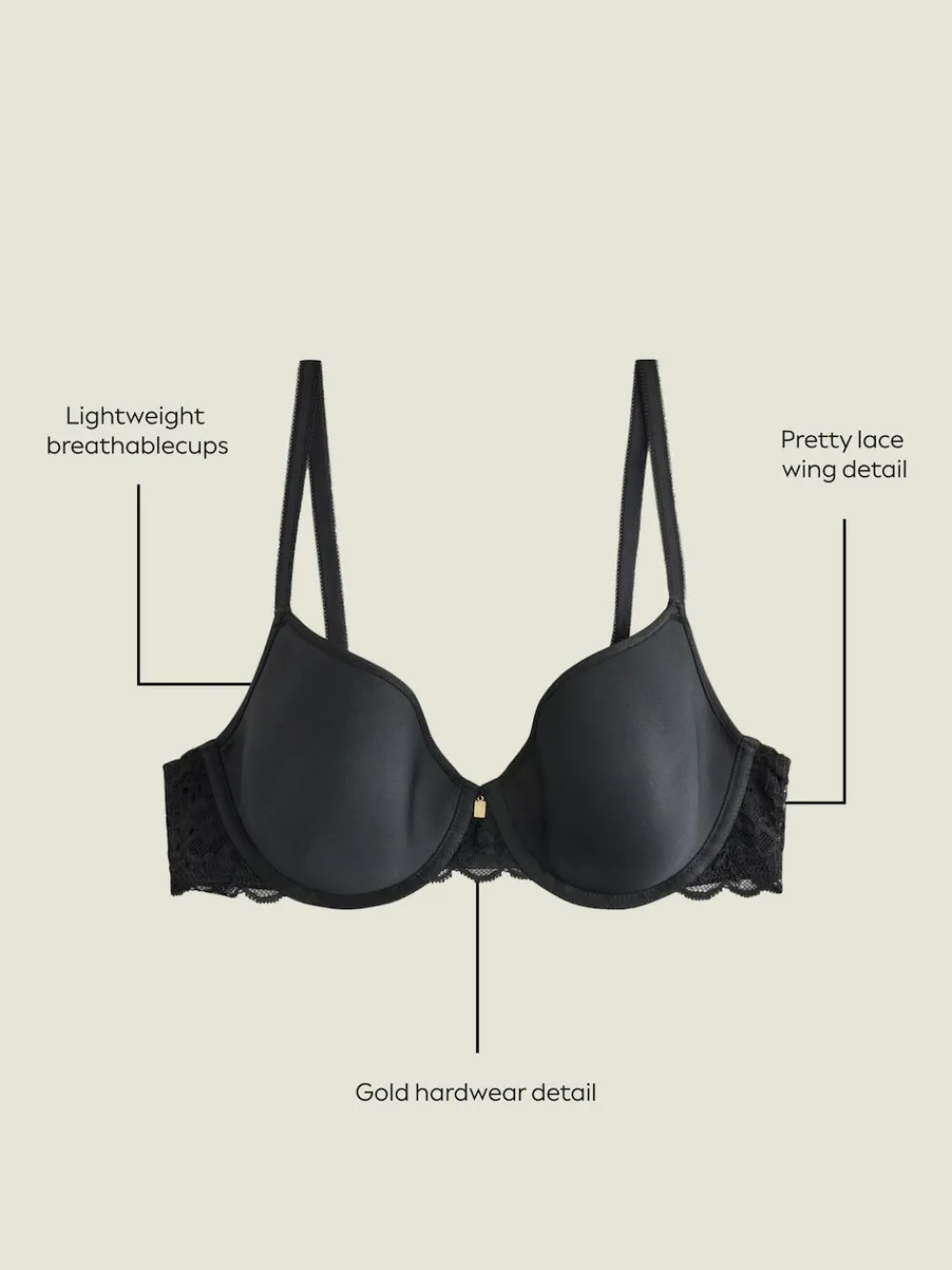 Outlet Next Pad Full Cup Premium Ultimate Comfort Lightweight Breathable T-Shirt Bra Black
