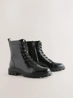 Best Next Black Patent Extra Wide Fit Forever Comfort® Lace-Up Boots