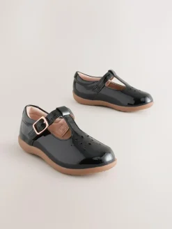 Hot Next Wide Fit (G) First Walker T-Bar Touch Fastening Shoes Black Patent Leather