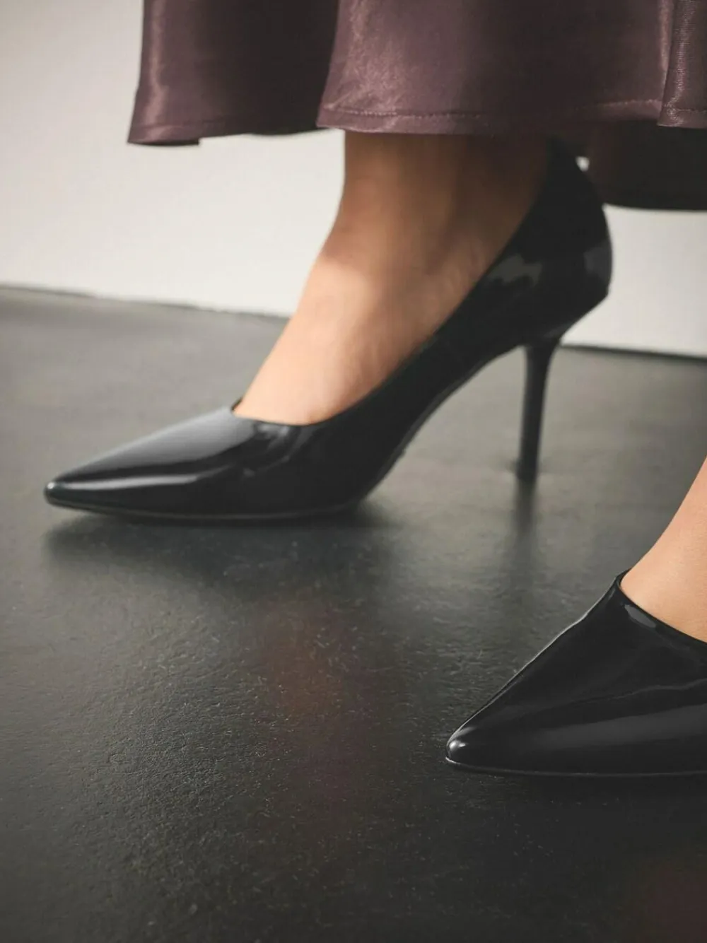 Clearance Next Standard/Wide Fit Forever Comfort® Point Toe Court Heels Black Patent