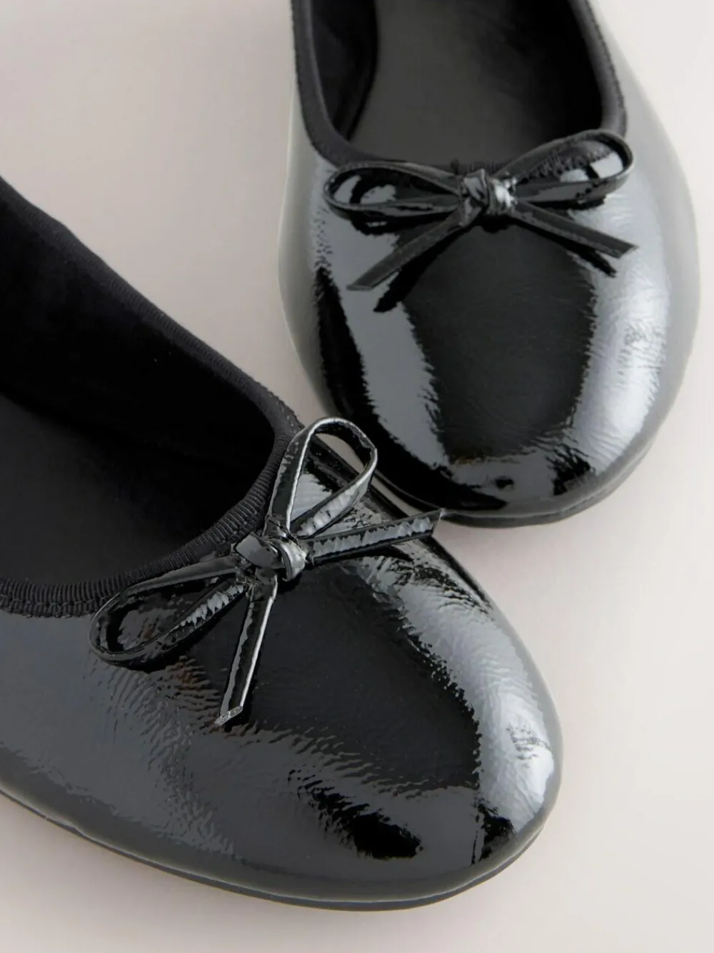 Next Black Patent Standard/Wide Fit Round Toe Ballerina Shoes