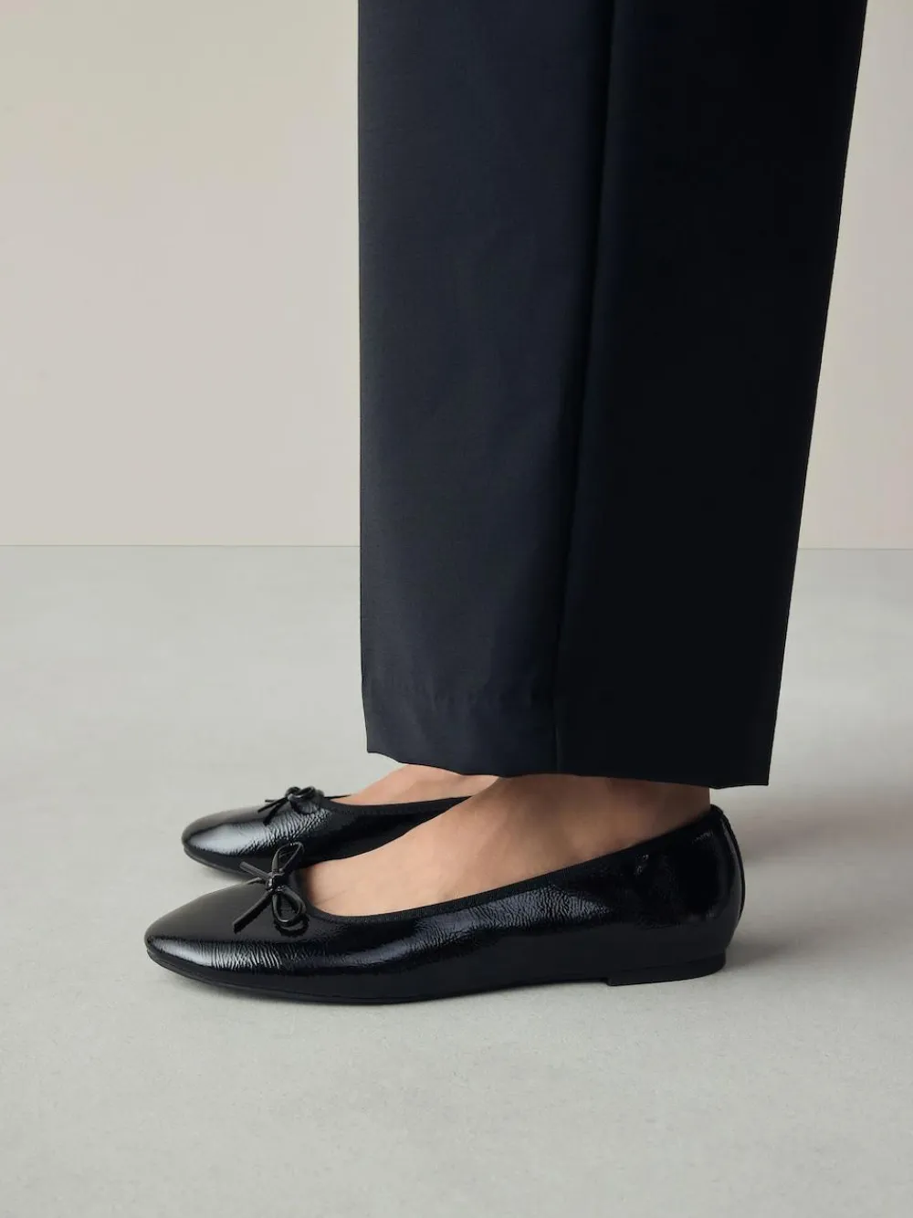 Next Black Patent Standard/Wide Fit Round Toe Ballerina Shoes