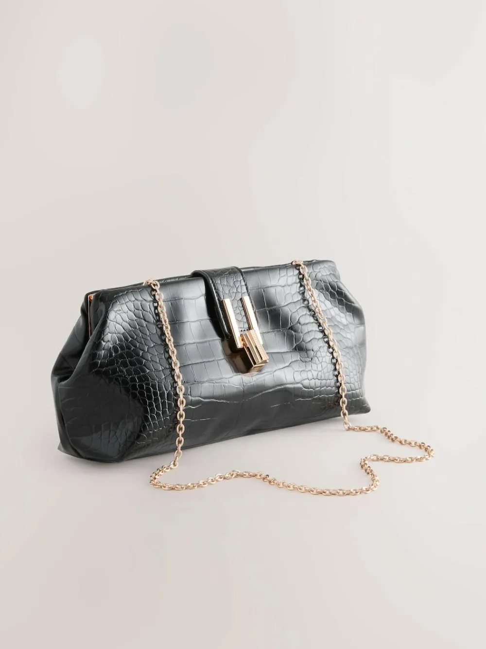 Discount Next Black PU Croc Clutch Bag