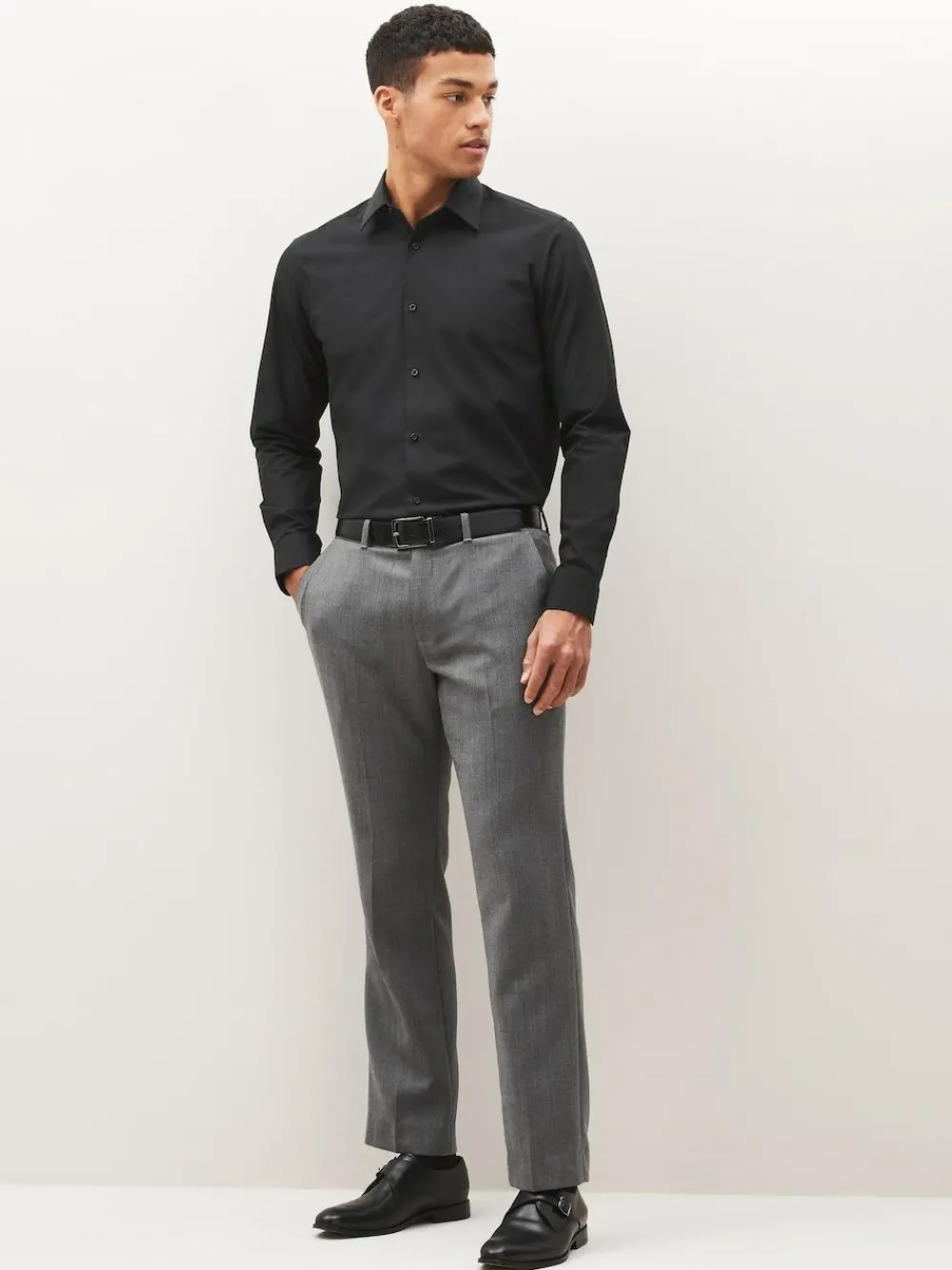 Clearance Next Black Regular Fit Easy Care Single Cuff Smart Shirt