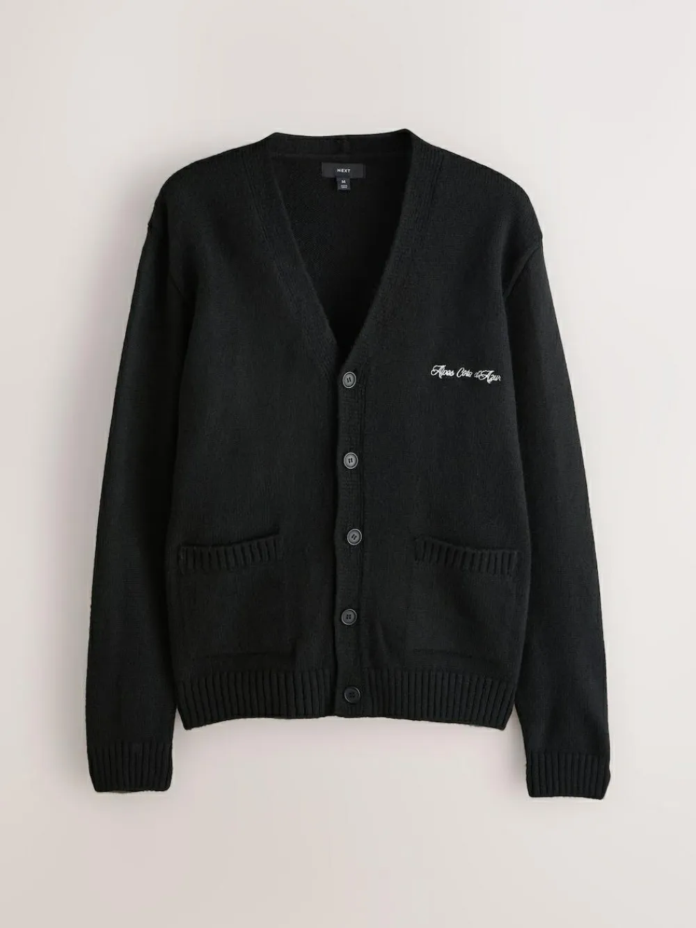 Sale Next Regular Fit Embroidered Chest Motif Cardigan Black