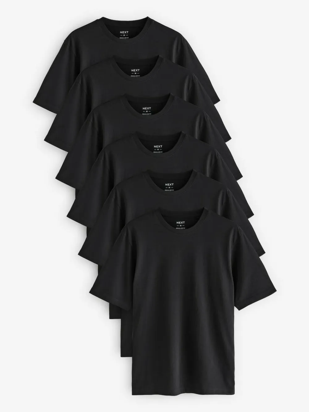 Next Black Regular Fit Essential Cotton T-Shirts 6 Pack^ Nightwear|Tops & T-Shirts