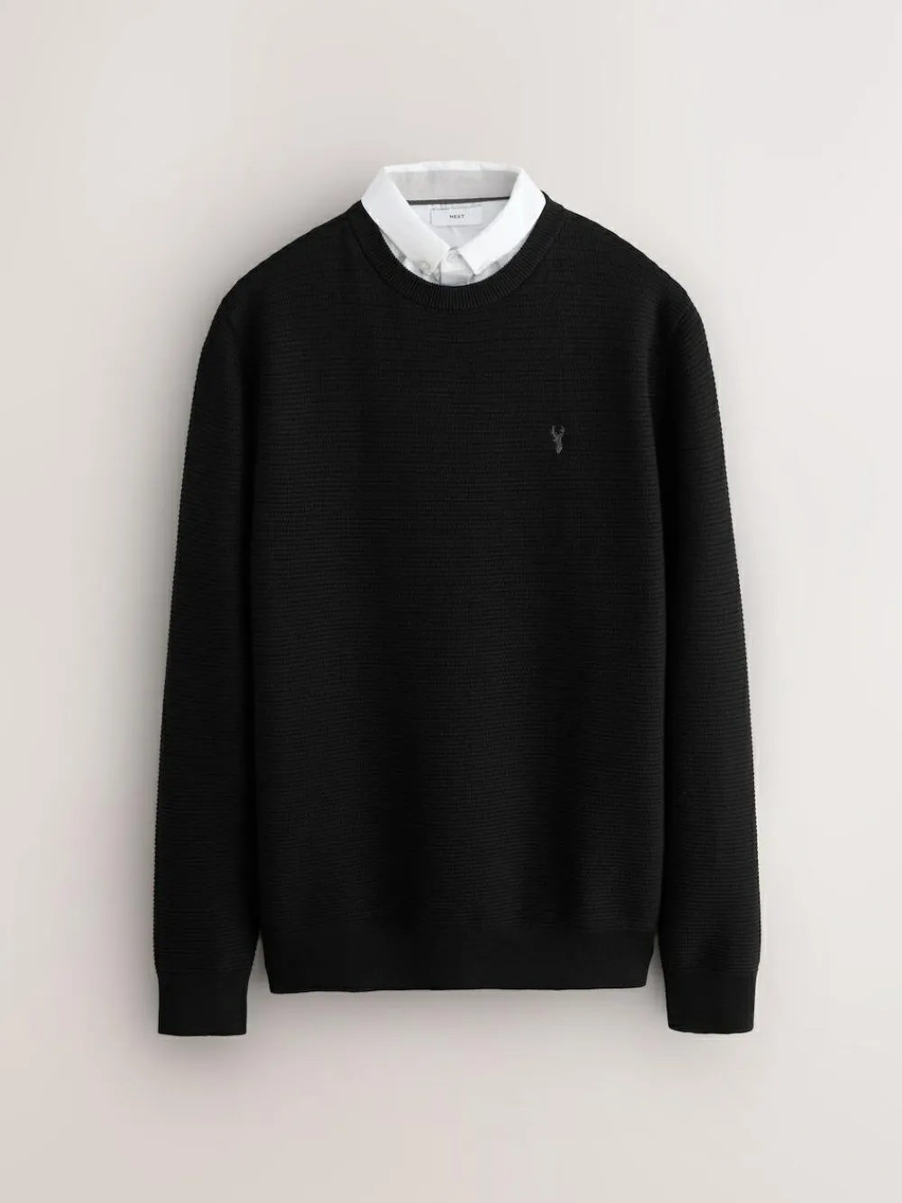 Best Next Regular Fit Textured Oxford Mock Shirt Jumper Black