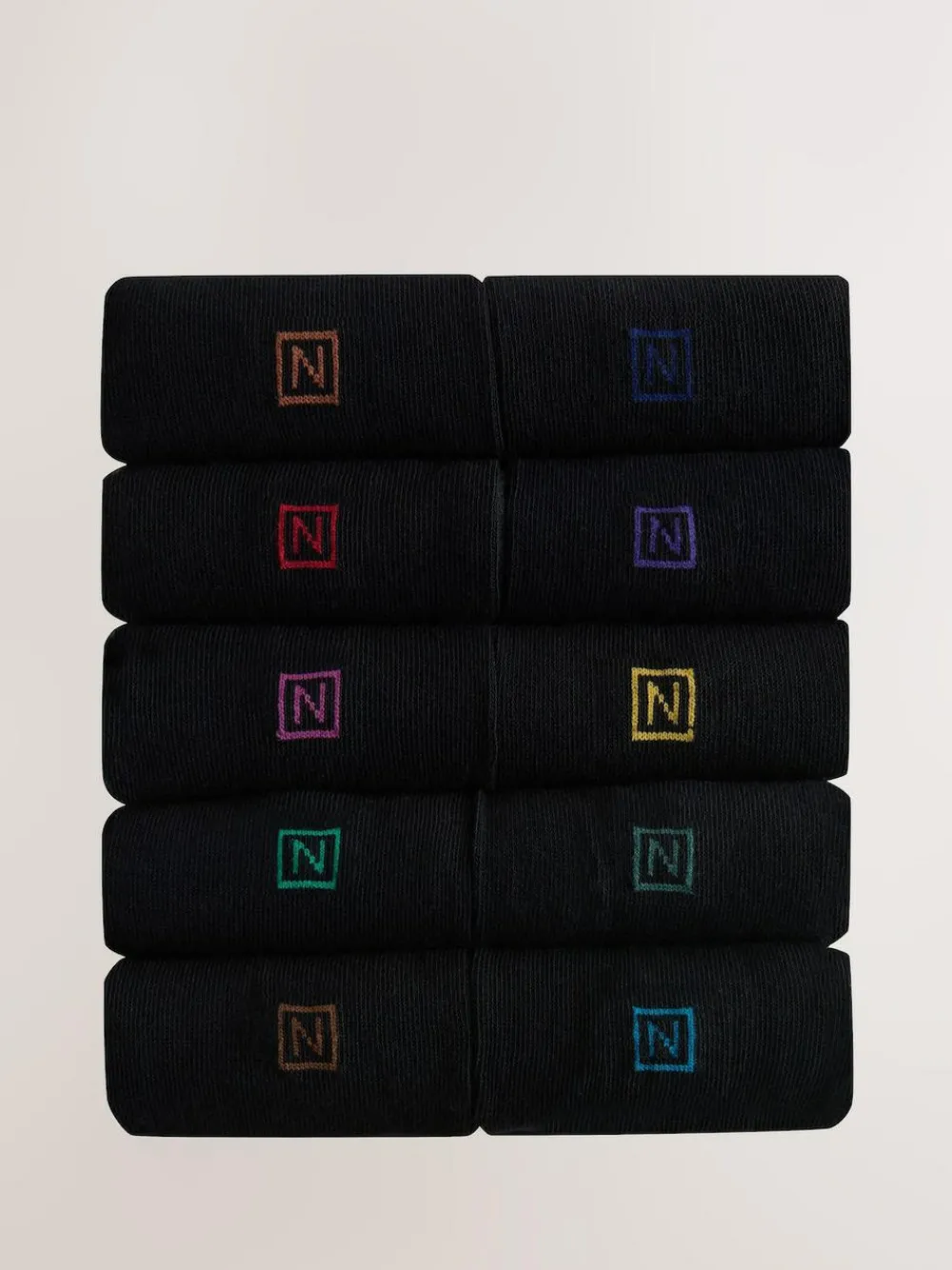 New Next Striped Cushioned Sole Comfort Socks 10 Pack Black Rich Heel