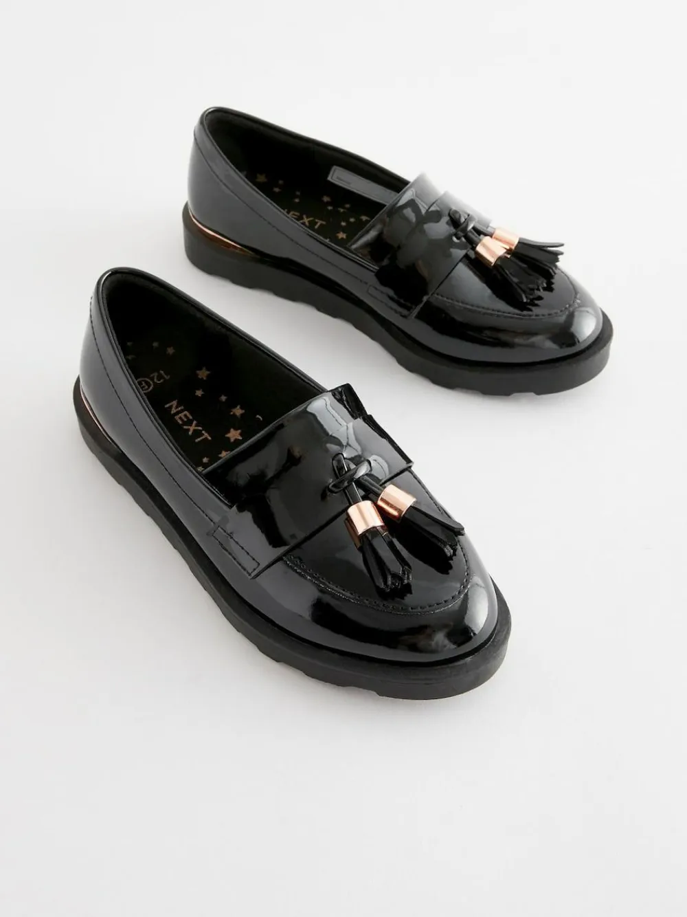 Next Black Rose Gold Standard Fit (F) School Tassel Loafers^ Shoes