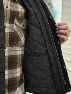 Next Black Shower Resistant Diamond Quilt Corduroy Collared Jacket^ Coats & Jackets|Coats & Jackets
