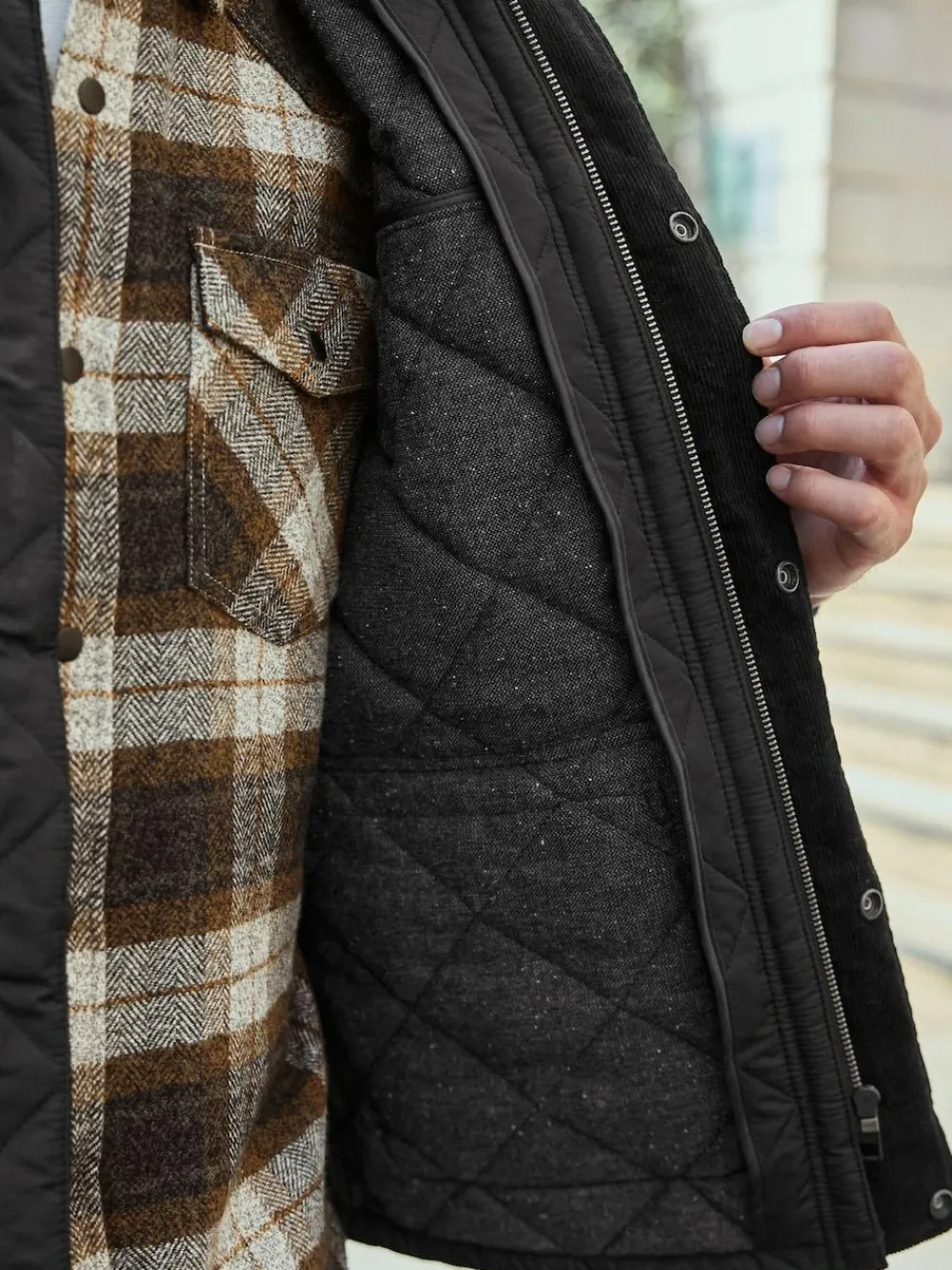 Next Black Shower Resistant Diamond Quilt Corduroy Collared Jacket^ Coats & Jackets|Coats & Jackets