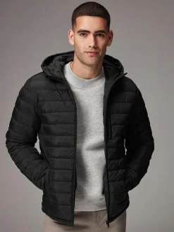 Discount Next Shower Resistant Lightweight Hooded Puffer Coat Jacket Black