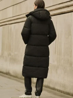 New Next Shower Resistant Longline Padded Coat Black