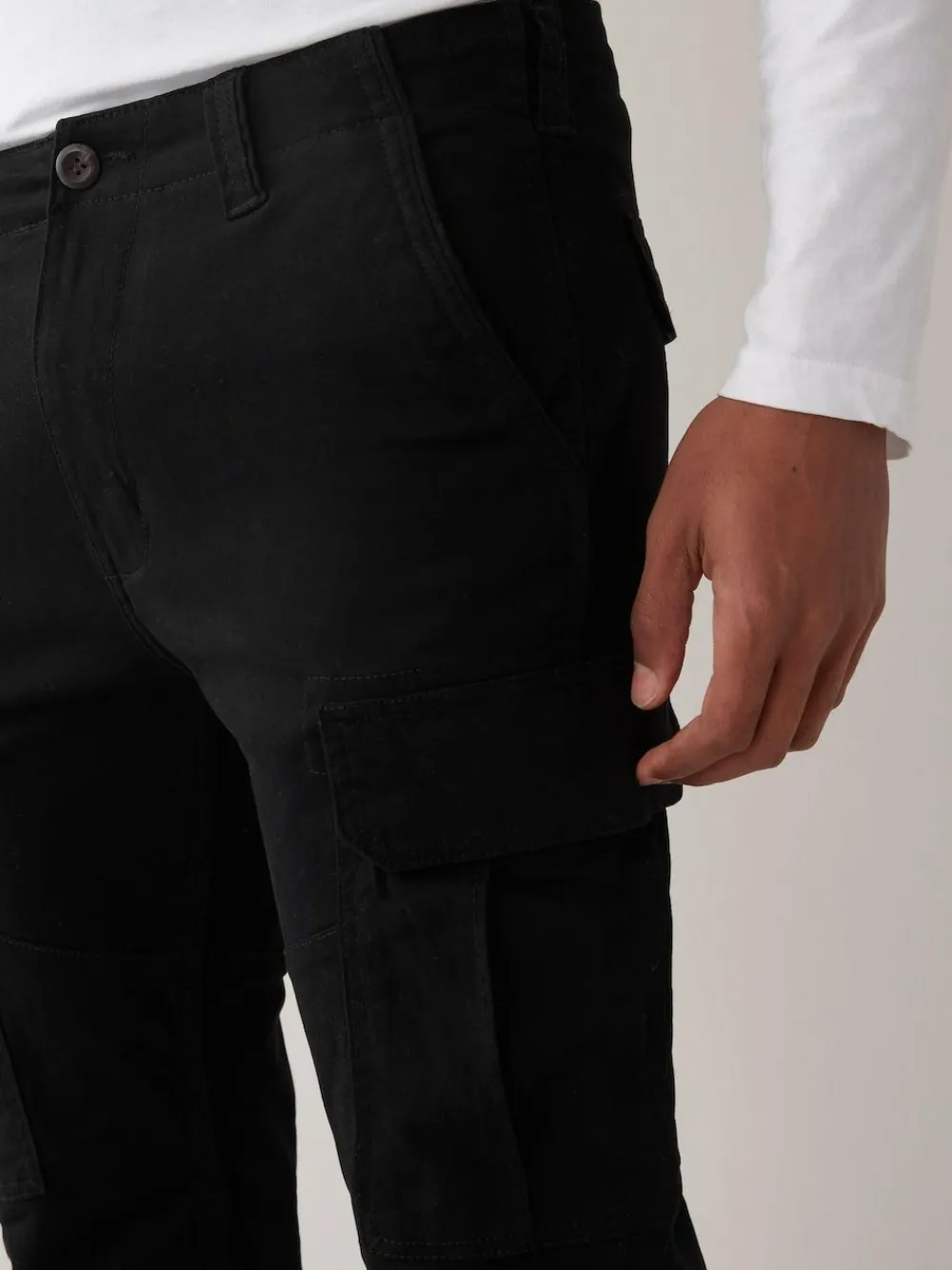 Outlet Next Black Slim Fit Cotton Stretch Cargo Trousers