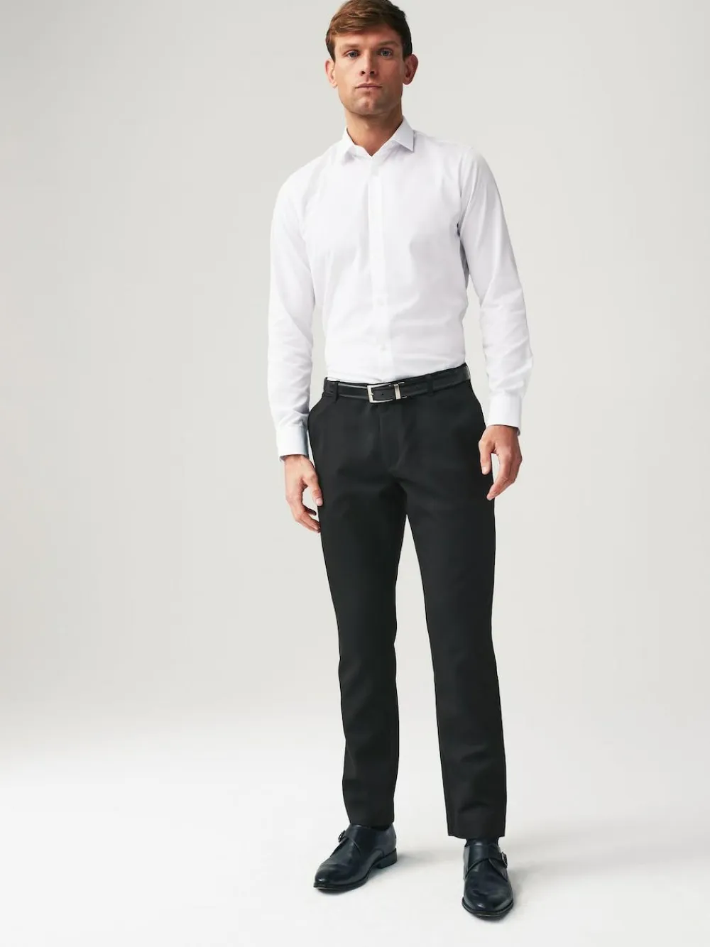 Online Next Slim Fit Plain Front Smart Trousers 2 Pack Black