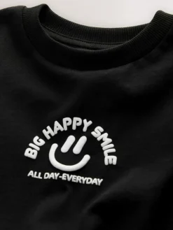 Online Next Black Smile Short Sleeve Small Graphic T-Shirt (3mths-7yrs)