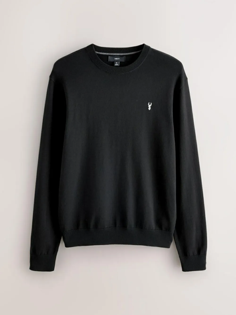 Outlet Next Stag Logo Regular Fit Cotton Rich Crew Neck Jumper Black