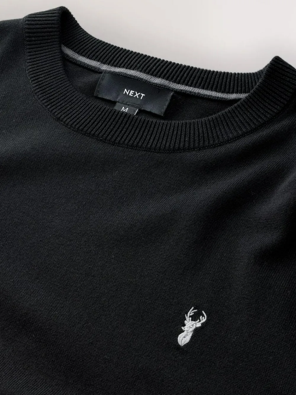 Outlet Next Stag Logo Regular Fit Cotton Rich Crew Neck Jumper Black
