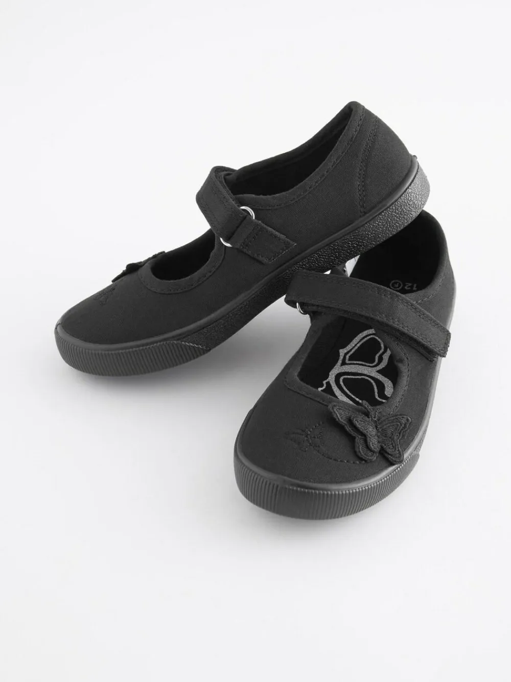 New Next Standard Fit (F) Butterfly Embroidered School Plimsoll Shoes Black