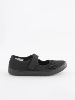 New Next Standard Fit (F) Butterfly Embroidered School Plimsoll Shoes Black