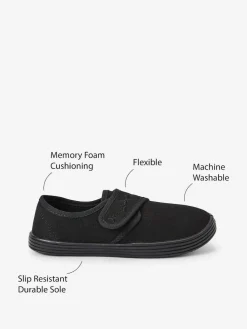 Next Black Standard Fit (F) Embroidered Strap School Plimsolls^ Shoes