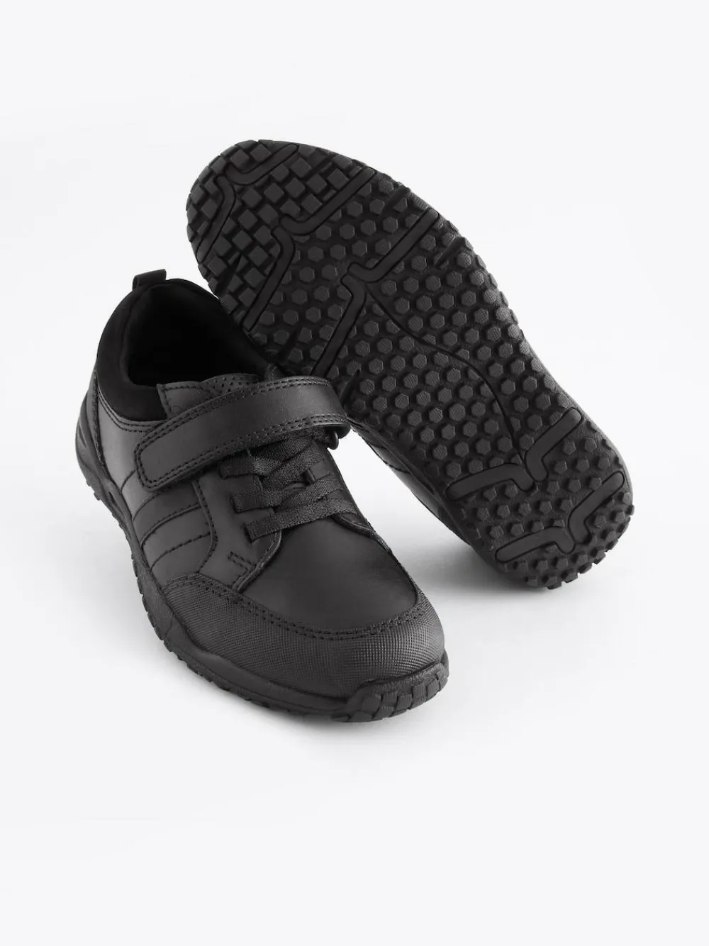 Sale Next Black Standard Fit (F) School Leather Elastic Lace Shoes