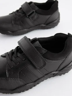 Sale Next Black Standard Fit (F) School Leather Elastic Lace Shoes