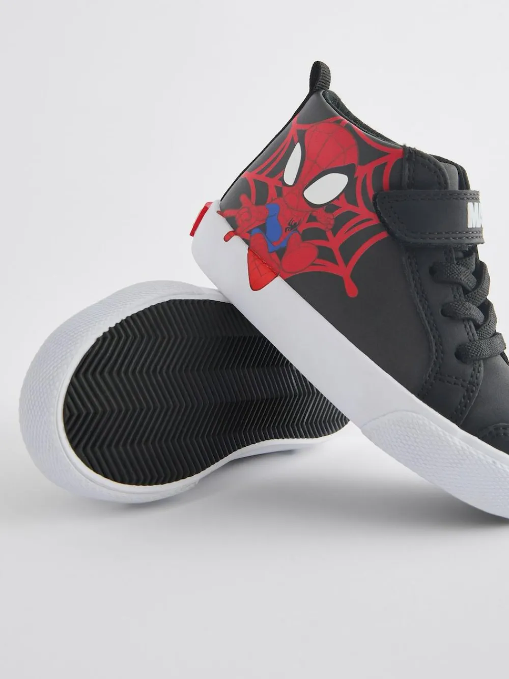 New Next Black Standard Fit (F) Spidey and Friends Elastic Lace Touch Fastening Boots