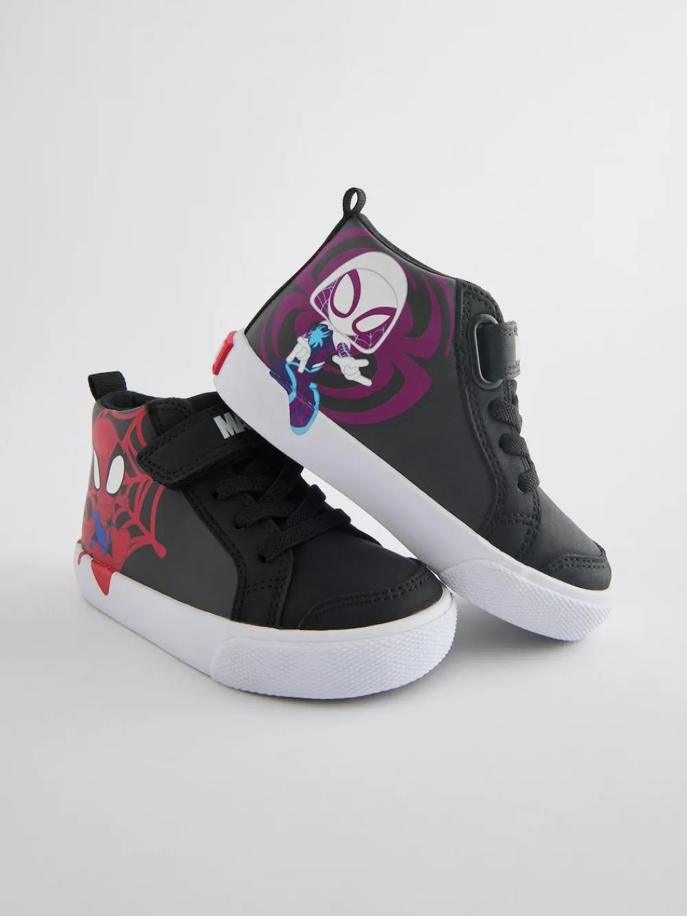 New Next Black Standard Fit (F) Spidey and Friends Elastic Lace Touch Fastening Boots