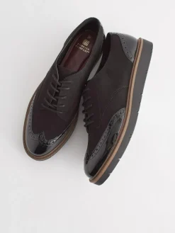 Next Black Standard/Wide Fit Brogue Lace Up Chunky Sole Shoes^Women Wide Fit & Extra Wide Fit|Flats
