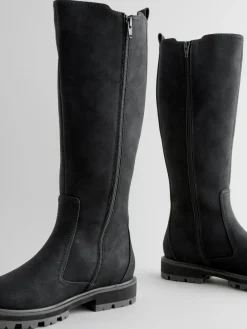 Best Next Standard/Wide Fit Knee High Buckle Chelsea Boots Black