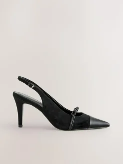 Best Next Forever Comfort® Leather Pointed Cutout Bow Slingback Heels Black Suede