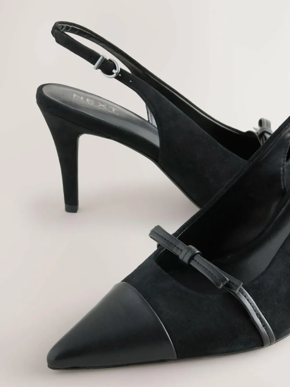 Best Next Forever Comfort® Leather Pointed Cutout Bow Slingback Heels Black Suede