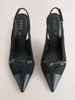 Best Next Forever Comfort® Leather Pointed Cutout Bow Slingback Heels Black Suede