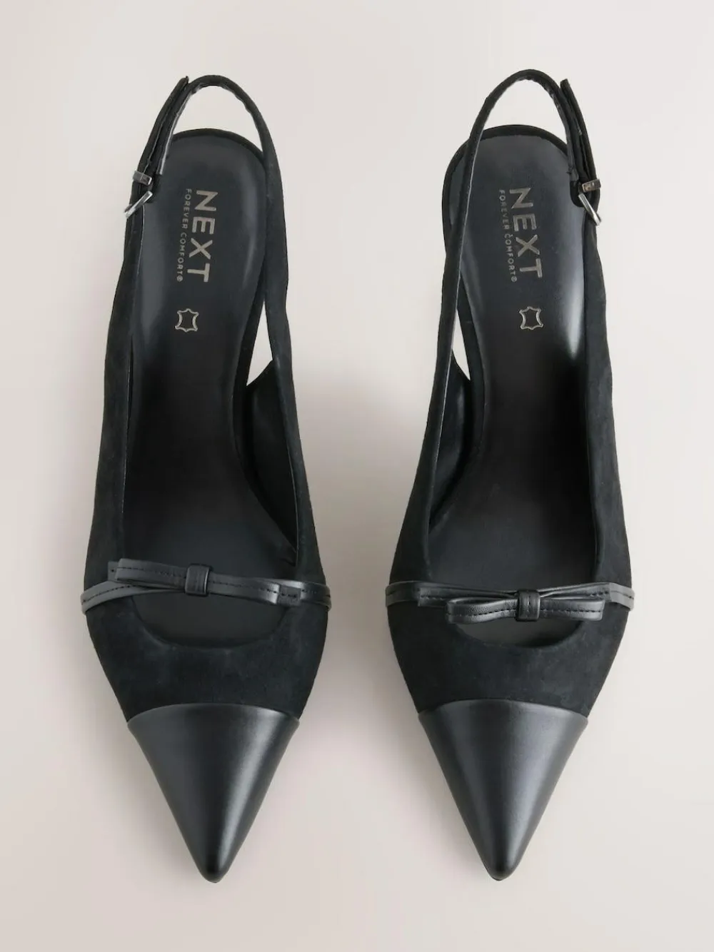 Best Next Forever Comfort® Leather Pointed Cutout Bow Slingback Heels Black Suede