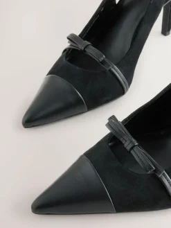 Best Next Forever Comfort® Leather Pointed Cutout Bow Slingback Heels Black Suede