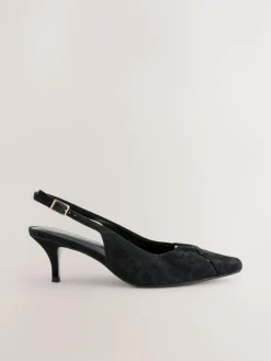 Next Leather Cutout Hardware Detail Slingback Heels^Women Wide Fit & Extra Wide Fit