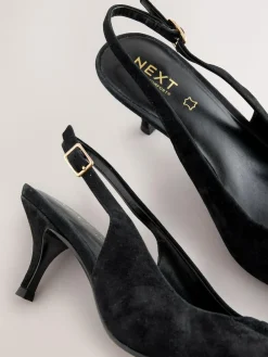 Next Leather Cutout Hardware Detail Slingback Heels^Women Wide Fit & Extra Wide Fit
