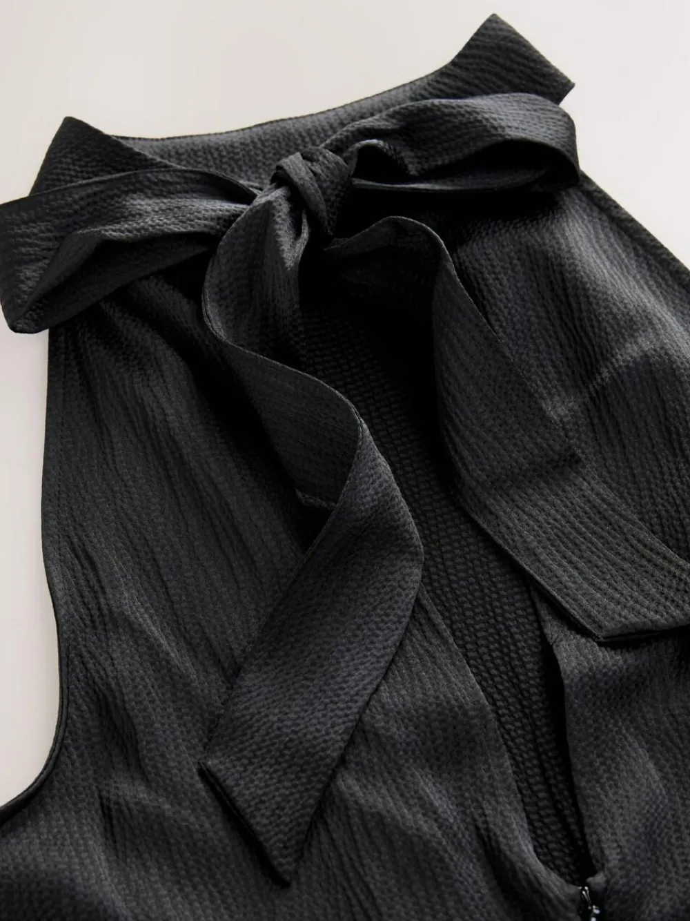 Next Black Textured Satin Halter Sleeveless Midi Dress^Women Maxi Dresses