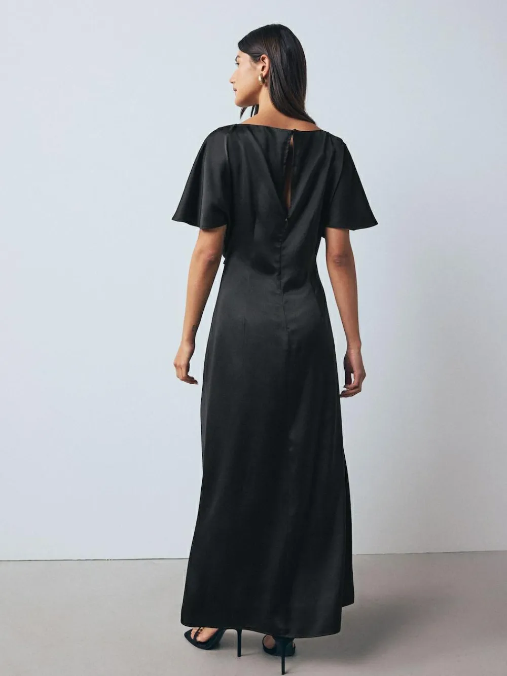 Clearance Next Textured Satin Short Sleeve Twist Front Midi Dress Black