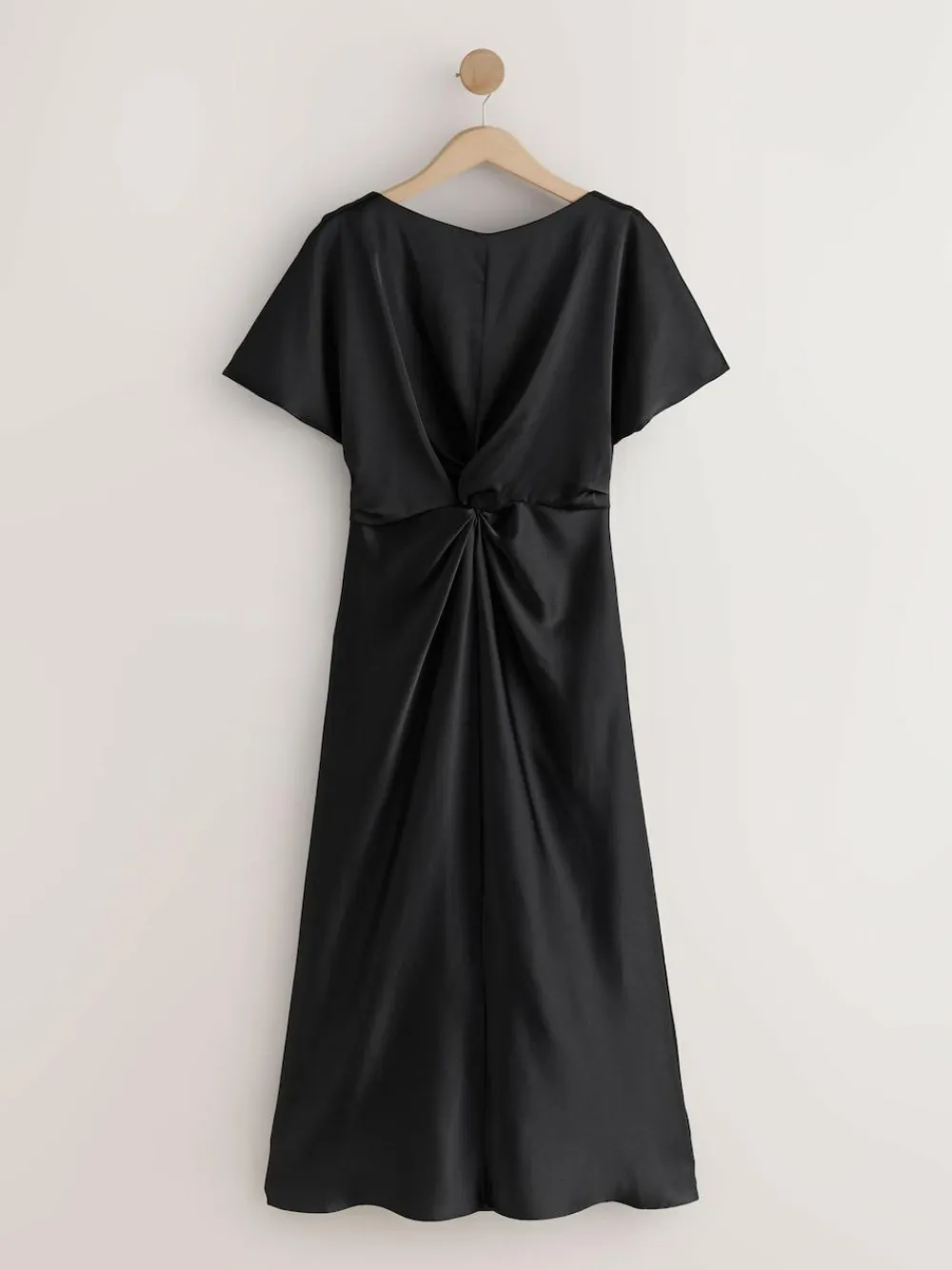 Clearance Next Textured Satin Short Sleeve Twist Front Midi Dress Black