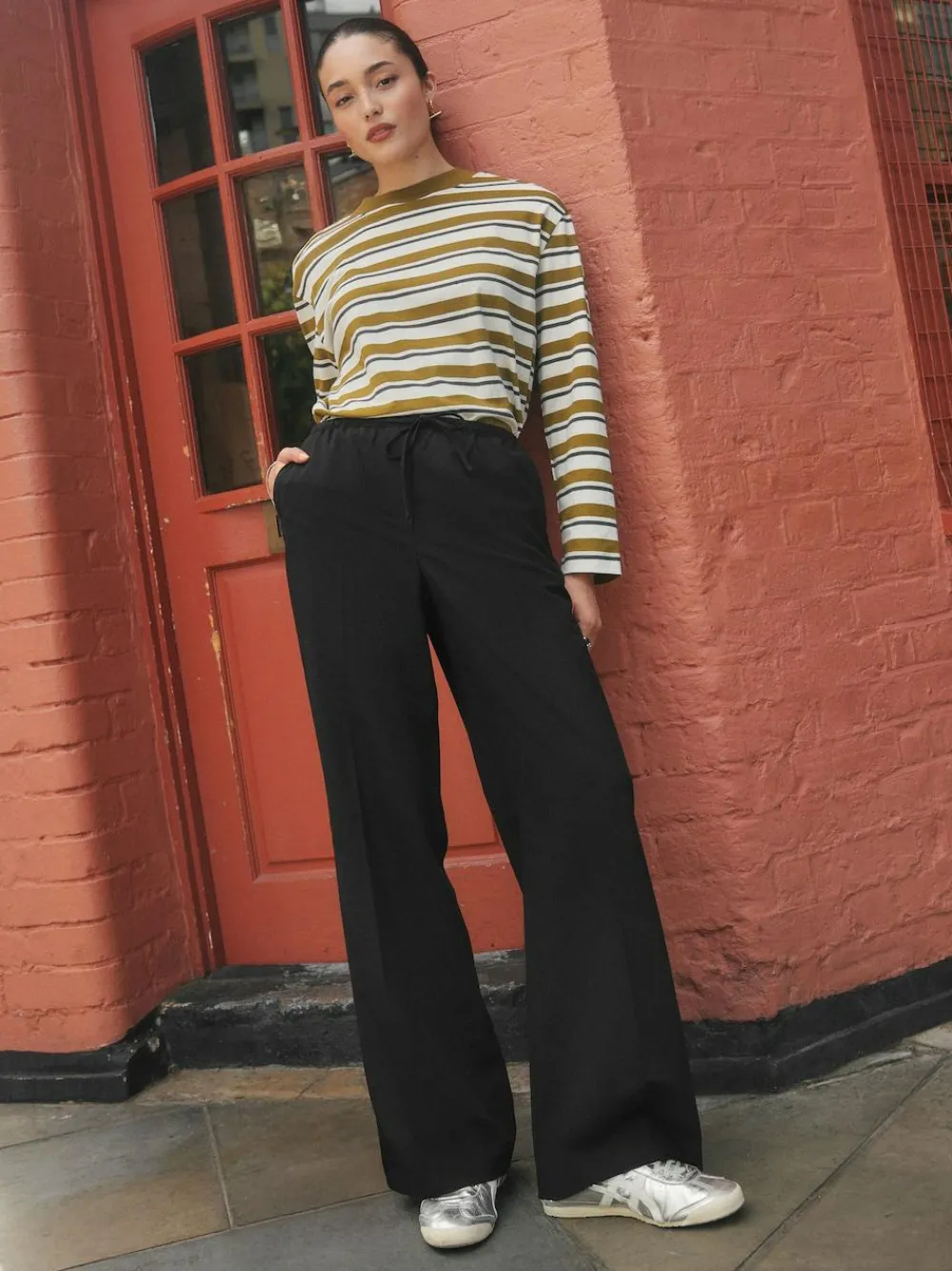 Next Black Tie Waist Wide Leg Trousers^Women Suits & Tailoring