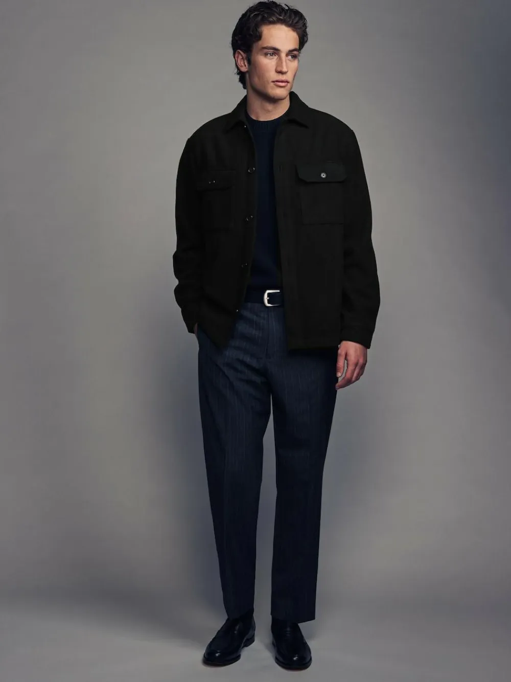 New Next Twin Pocket Shacket Overshirt with Wool Black