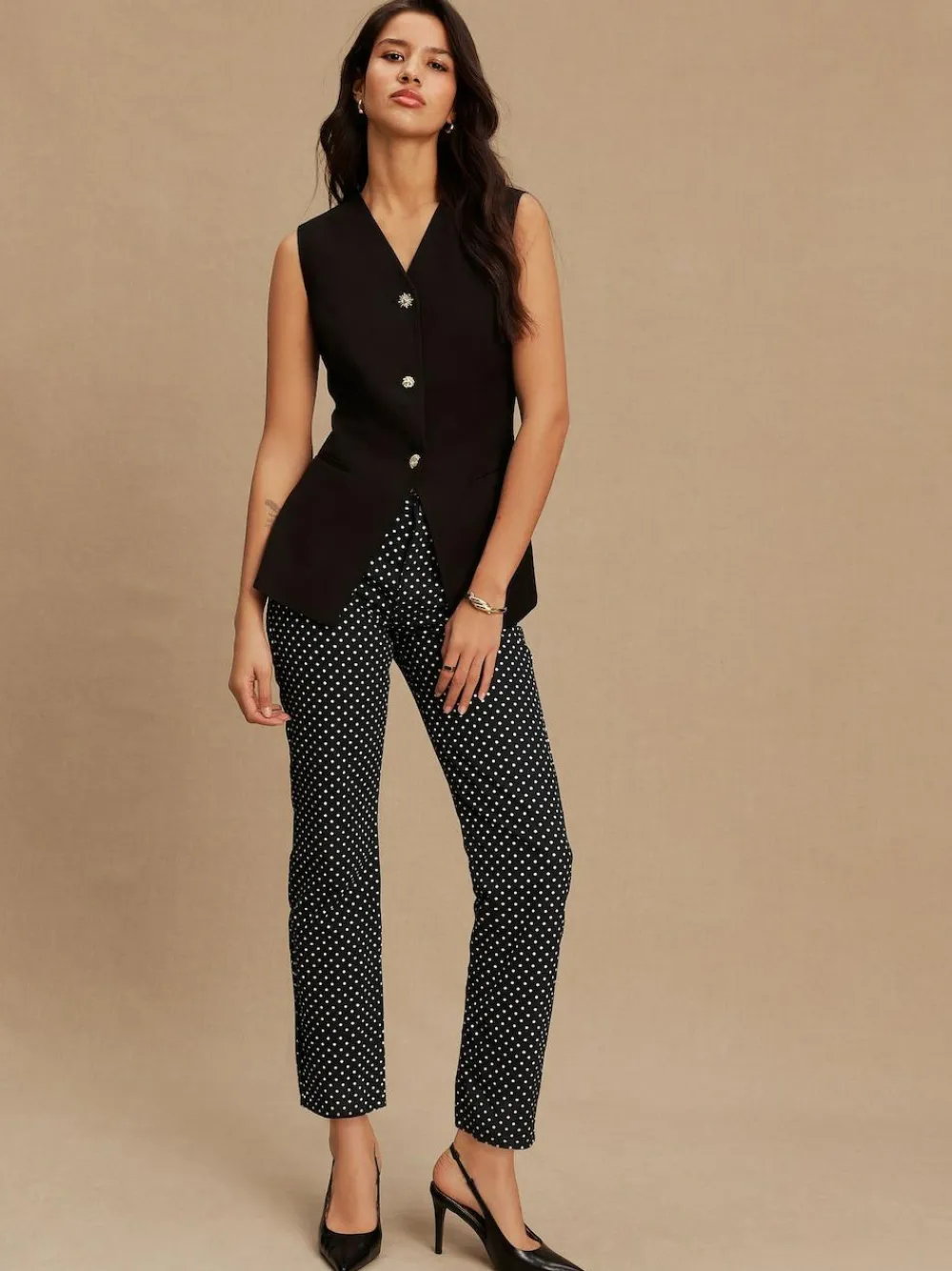 Next Black V-Neck Waistcoat with Button Detail^Women Suits & Tailoring