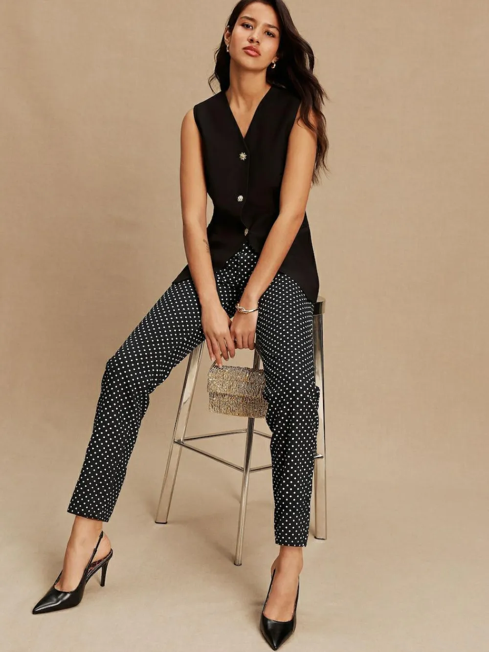 Next Black V-Neck Waistcoat with Button Detail^Women Suits & Tailoring