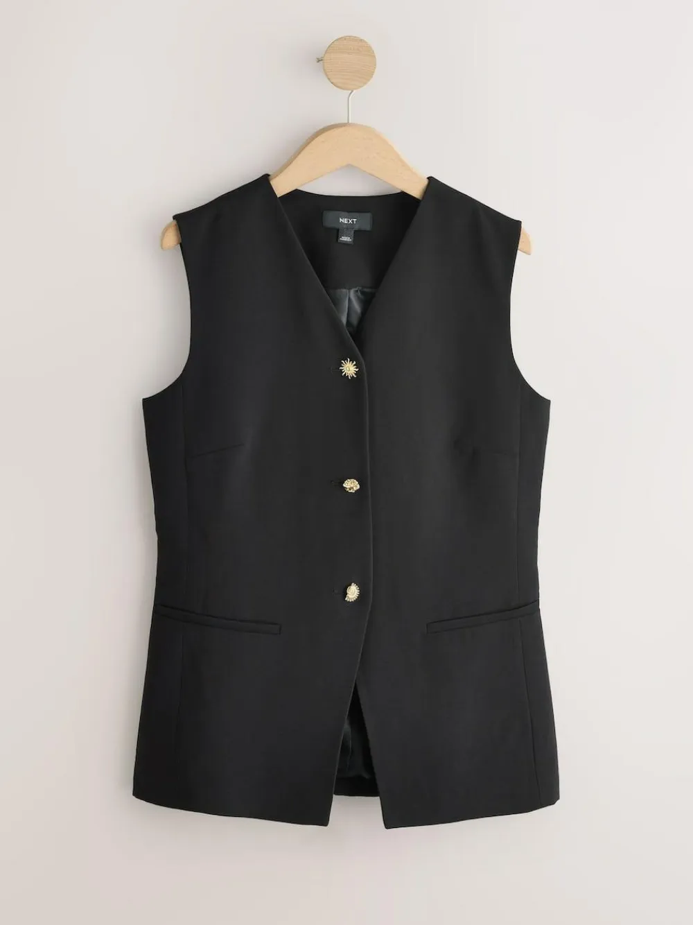 Next Black V-Neck Waistcoat with Button Detail^Women Suits & Tailoring