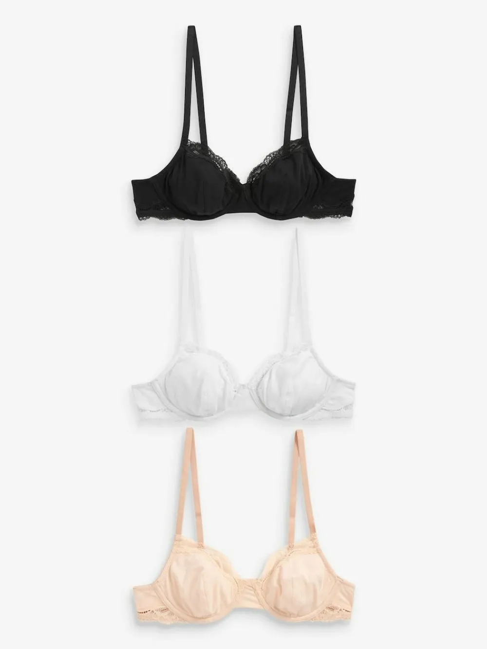 Next Black/ White/Pastel Rose Nude Non Pad Balcony Cotton Blend Ultimate Comfort Bras 3 Pack^Women Bras