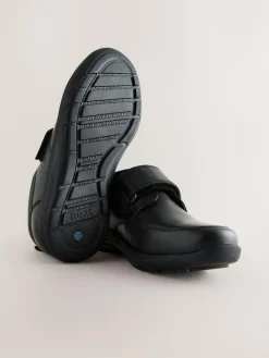 Next Black Wide Fit (G) Leather 1 Strap Touch Fastening School Shoes^BOY School Shoes|Boys Shoes